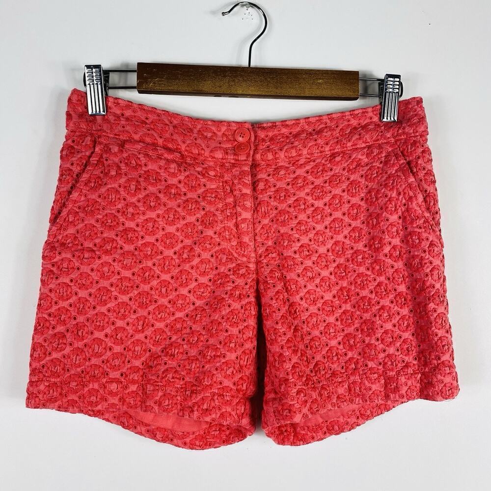 Tommy Bahama Size 0 Eugenia Eyelet Shorts Coral Pink 100% Cotton Casual